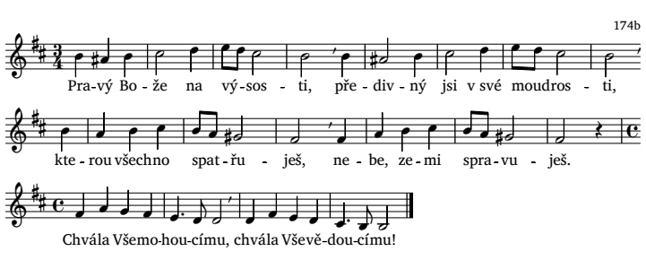 Pravý Bože na výsosti - noty (červený hymnář, s. 136)