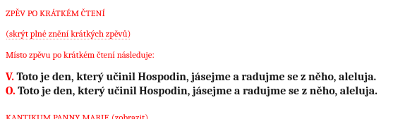 Antifona Toto je den v podání breviar.sk jako veršík