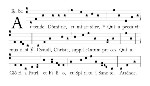 responsorium nedělních nešpor v době postní 'Attende, Domine' na nápěv podle neogalikánské postní prózy, z níž je vzat jeho text